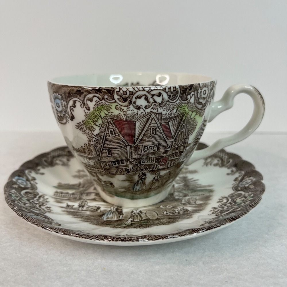 Johnson Brothers Heritage Hall Brown Multicolor Cup and Saucer Tea‎ Coffee